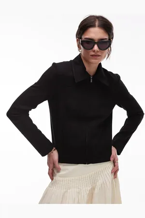 MANGO Chaqueta de sastre negra con cremallera de