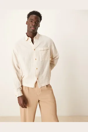 ASOS Camisa de corte cuadrado estándar con detalle de ribetes de tejido texturizado de -Neutro
