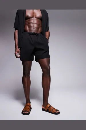 ASOS Shorts de baño negros de largo medio plisados de (parte de un conjunto)-Azul marino