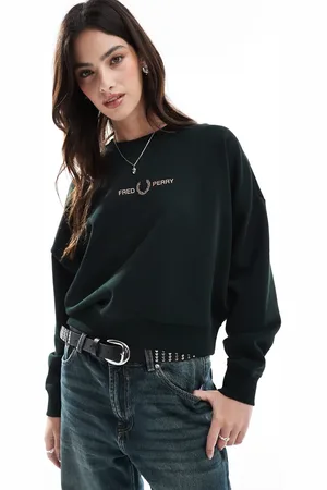 Fred Perry Sudadera oscuro con cuello redondo y logo metalizado en el pecho de