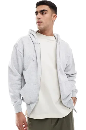 Cotton On Sudadera gris jaspeado de corte cuadrado con capucha y cremallera de Cotton On