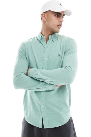 Ralph Lauren Camisa verde jaspeado con logo de piqué Icon de