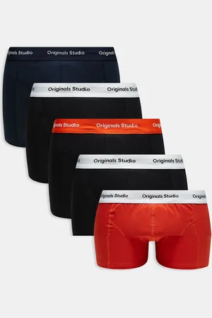 JACK & JONES Pack de 5 calzoncillos de color azul marino y naranja con logo Originals de