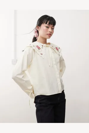 Miss Selfridge Camisa blanco con cuello babero bordado de