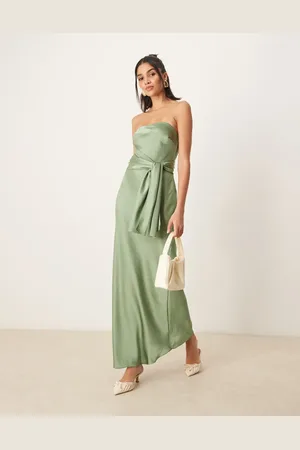 Abercrombie & Fitch Vestido largo salvia sin tirantes con detalle de lazada de