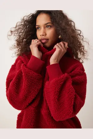 ASOS Sudadera roja extragrande con capucha de borreguito de