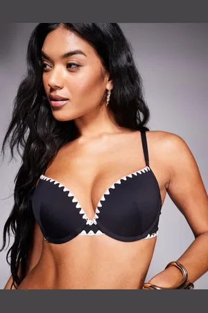 Boux Avenue Top de bikini negro con aros y detalle de pespuntes monocromáticos de