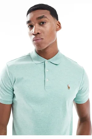 Ralph Lauren Polo verde jaspeado de corte custom con logo de icono de algodón pima de