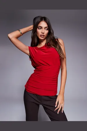 Fashionkilla Top ceñido y fruncido sin mangas con diseño moldeado doble de