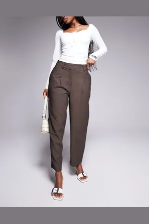 River Island Pantalones de sastre marrones de pernera recta de