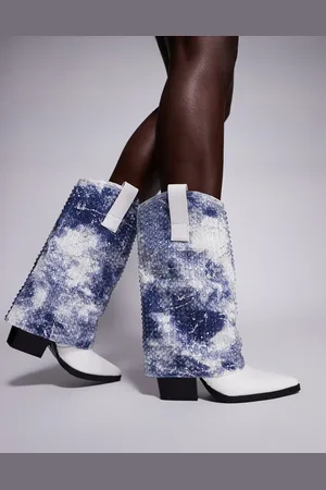 AZALEA WANG Botas blancas de estilo wéstern con caña plegada y abalorios Hartley de -Blanco