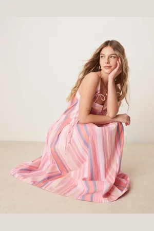 Free People Vestido veraniego rosa a rayas con cintura baja Primevera de