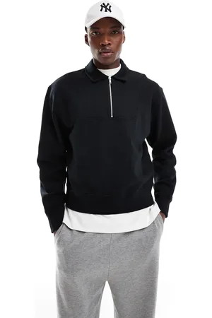 ASOS Sudadera negra de corte cuadrado extragrande con cremallera corta de
