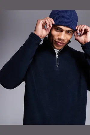 ASOS Sudadera azul marino con cremallera corta de felpa de