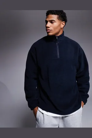 ASOS Sudadera azul marino extragrande con cremallera corta de felpa de