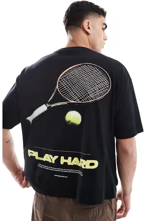 ASOS Camiseta negra de corte cuadrado extragrande con estampado gráfico deportivo de