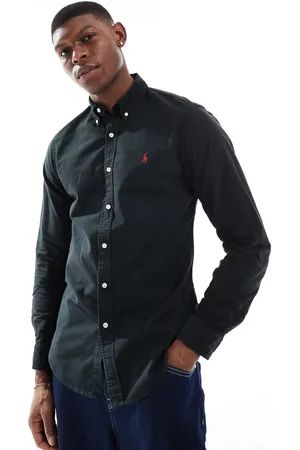 Ralph Lauren Camisa Oxford negra de corte slim con logo distintivo de hilo tintado de