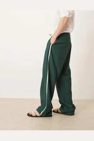 ASOS Pantalones de vestir verdes de pernera ancha con cinta lateral de