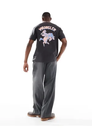 Wrangler Camiseta negro lavado holgada con estampado trasero del logo de rodeo de
