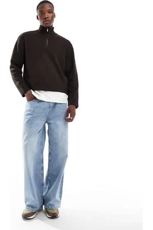 ASOS Sudadera marrón oscuro extragrande con cremallera corta de punto gofrado de
