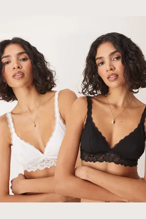 ASOS Pack de 2 sujetadores de color negro y blanco sin aros de algodón con banda inferior de encaje Minnie de -Multicolor
