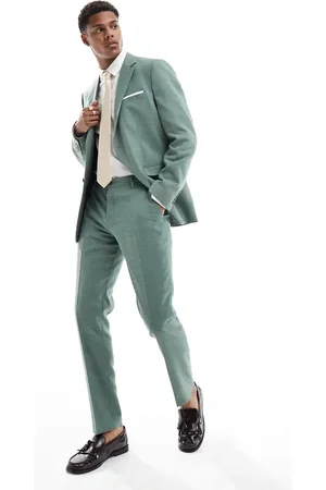 SELECTED Pantalones de traje verdes de corte slim de mezcla de lino de