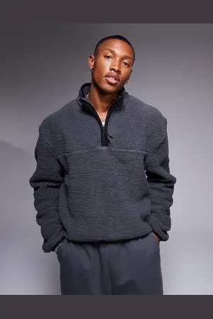 ASOS Sudadera negro lavado de corte cuadrado extragrande con cremallera corta de borreguito de -Gris