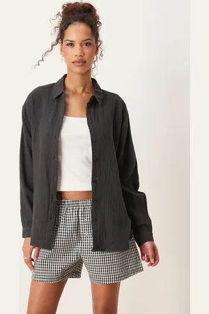 JDY Camisa oscuro suelta de manga larga de bambula de