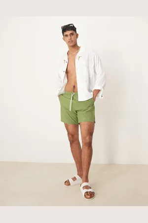 Abercrombie & Fitch Shorts de baño de 7" verdes a rayas con cordón ajustable de