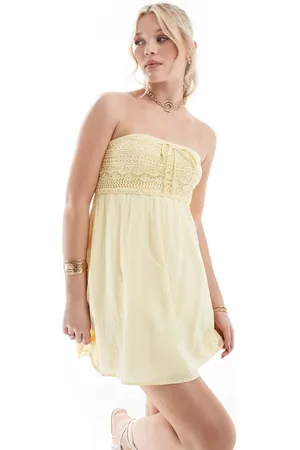 Hollister Vestido corto con escote palabra de honor de croché de -Azul