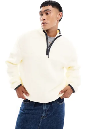 ASOS Sudadera color crema de corte cuadrado extragrande con cremallera corta de borreguito de -Blanco