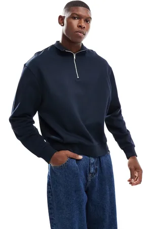 ASOS Sudadera azul marino básica de corte cuadrado extragrande con cremallera corta de