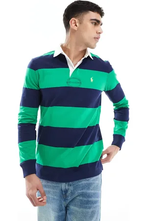 Ralph Lauren Polo azul marino y verde a rayas multicolor de estilo rugby con logo de