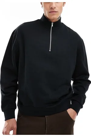 ASOS Sudadera negra básica de corte cuadrado extragrande con cremallera corta de