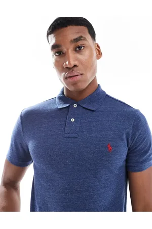 Ralph Lauren Polo azul jaspeado de corte slim con logo de piqué de
