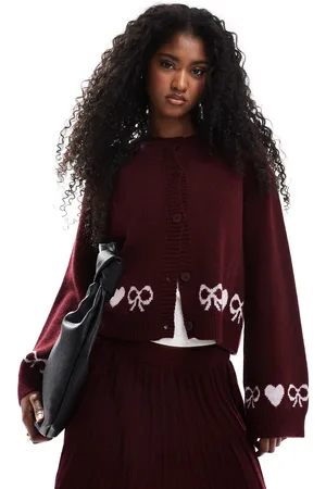 Miss Selfridge Cárdigan con patrón de corazones y lazos de (parte de un conjunto)-Rojo