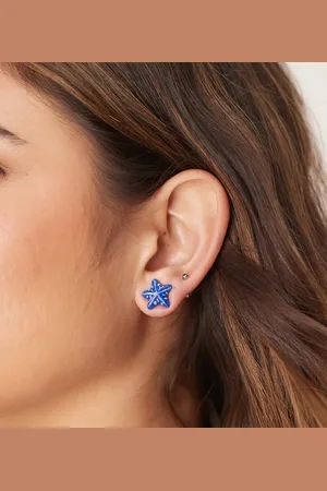 DesignB London Pendientes de botón azules con forma de estrella de mar de resina de