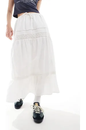 Hollister Falda larga blanca con inserto de encaje de