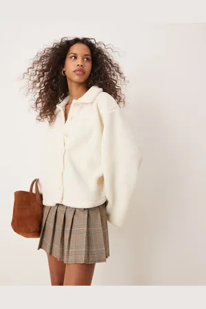 ASOS Cárdigan color de manga larga de borreguito de -Blanco