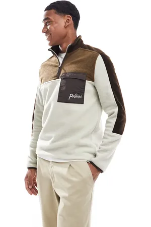 ASOS Sudadera polar beis extragrande con cremallera corta y diseño color block de -Beis neutro