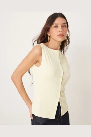 Abercrombie & Fitch Top de corte alargado con cuello barco y botones de canalé de