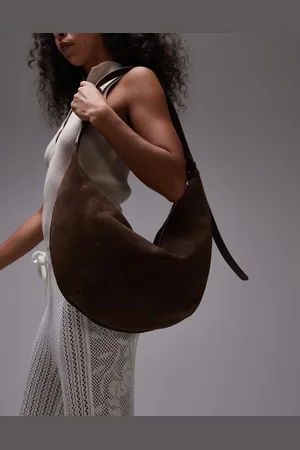 ARKET Bolso de hombro marrón chocolate holgado y curvado de ante de
