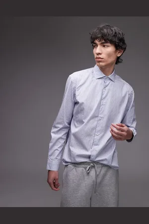 MANGO Camisa blanca y azul a rayas de algodón egipcio de -Blanco