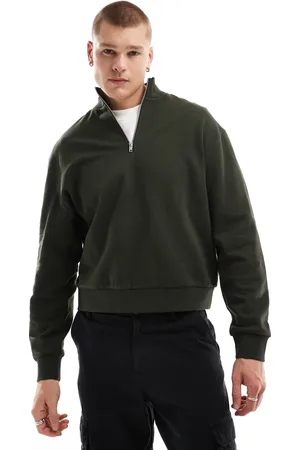 ASOS Sudadera verde oscuro básica de corte cuadrado extragrande con cremallera corta de