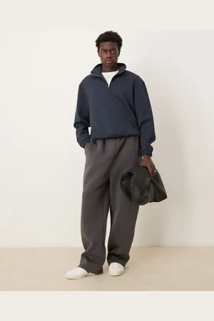ASOS Sudadera azul marino de corte cuadrado extragrande con cremallera corta de tejido efecto neopreno de