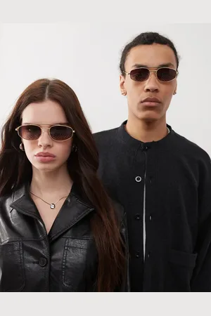 Reclaimed Gafas de sol doradas unisex con montura de alambre estilo años 90 de