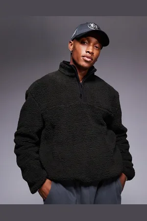 ASOS Sudadera caqui de corte cuadrado extragrande con cremallera corta de borreguito de -Verde