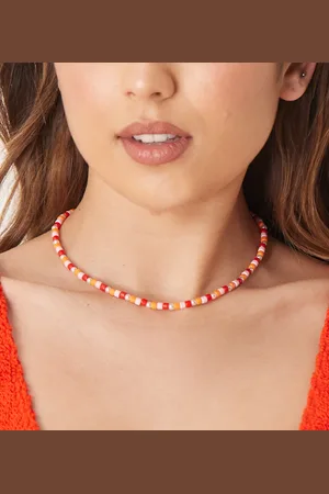 DesignB London Collar rosa y naranja de cuentas de
