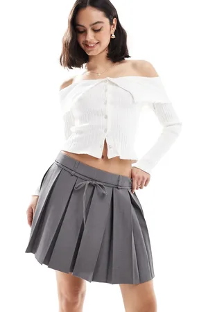 ONLY Minifalda gris de tablas con lazada en la cintura de