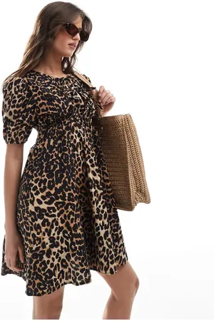 Esmée Vestido playero corto con estampado de , mangas abullonadas y lazada delantera exclusivo de -Multicolor